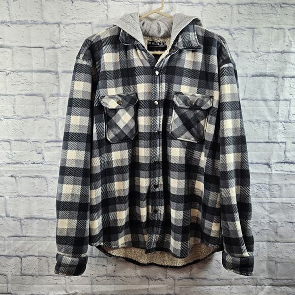Machine Custom Co Plaid Flannel Hooded Snap Button Sherpa Fleece XL - Picture 1 of 6